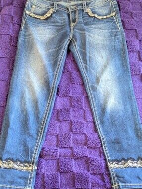Miss Me Blue Embroidered Ankle Jeans